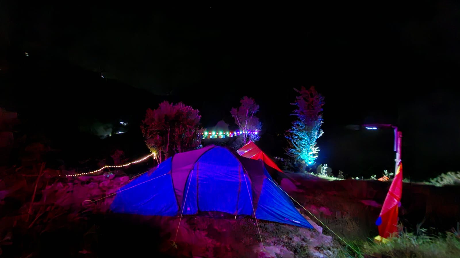Tents lit at night